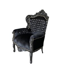 Barock Sessel schwarz mit Kristallknöpfen